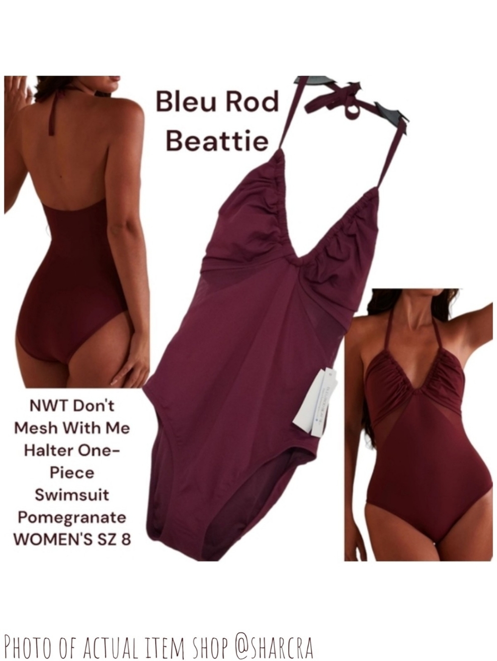 Bleu Rod Beattie Women's Don't Mesh With Me Halter One Piece Swimsuit Purple 8